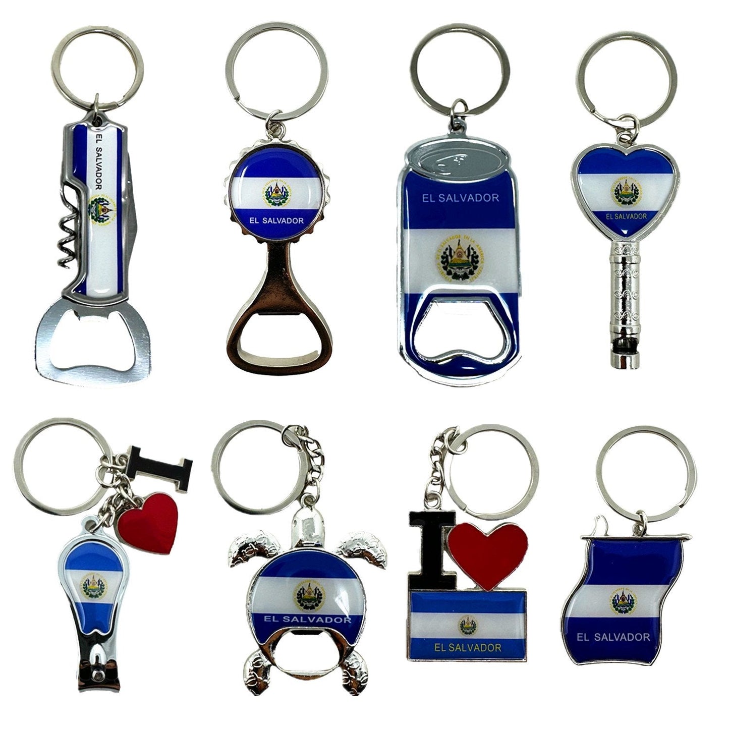 8 Pack El Salvador Keychains Country Metal Keychain