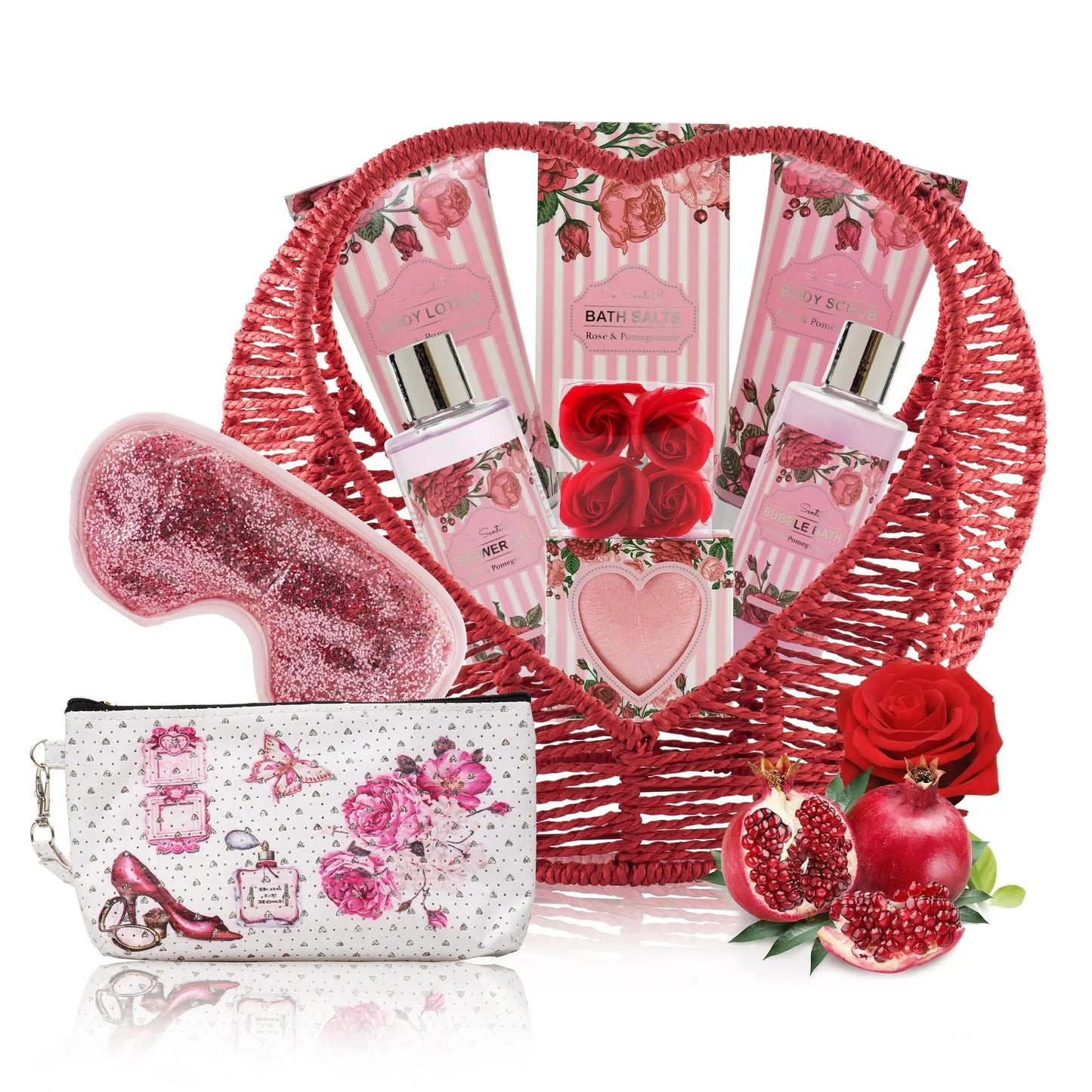 Luxury Spa Gift Baskets for Women | Valentine's Day, Birthday, Mothers Day Gifts Ideas for Her in Rose Pomegranate