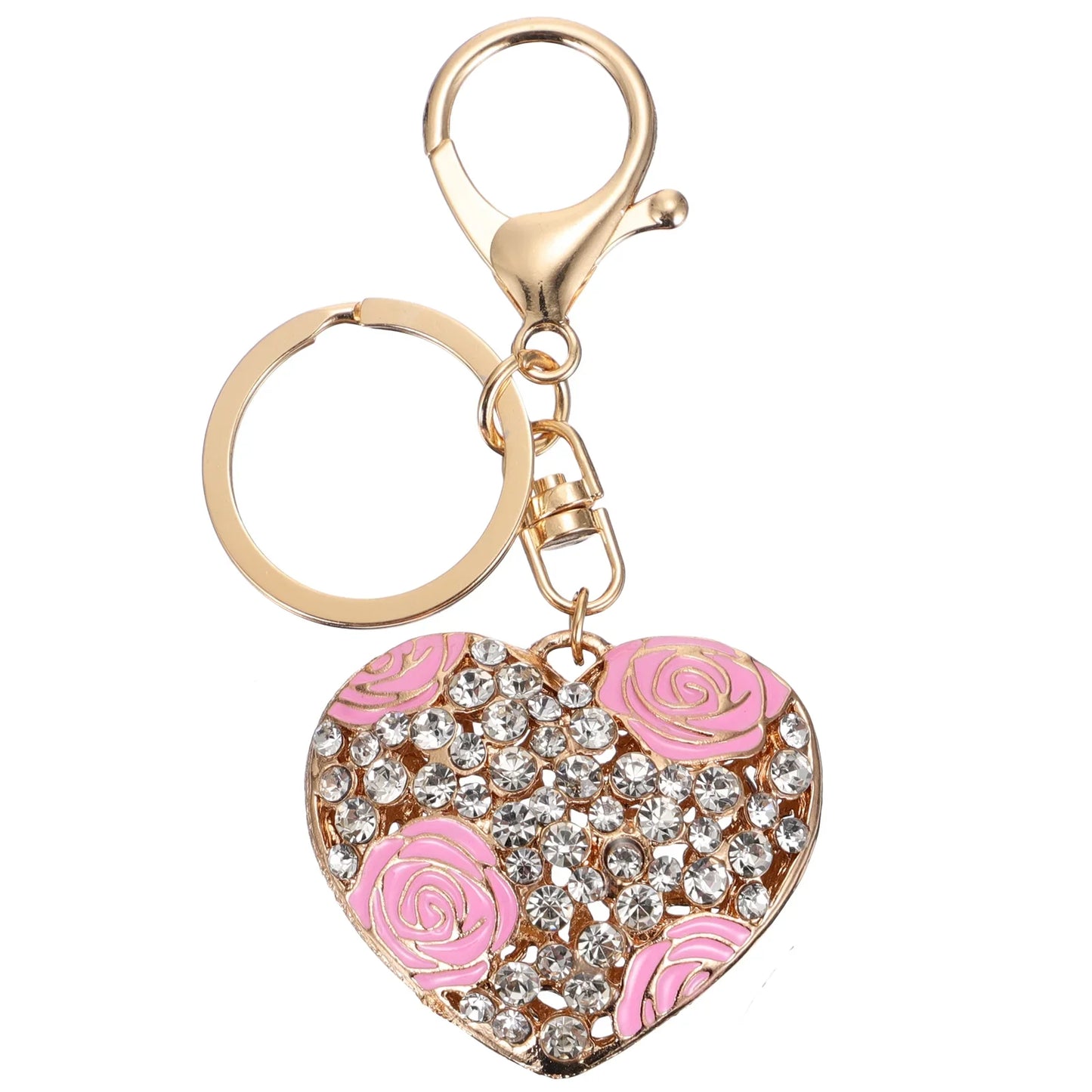 REACHISE 1pc Shiny Rose Heart Key Chain Bag Car Keys Hanging Pendants Souvenir Gift
