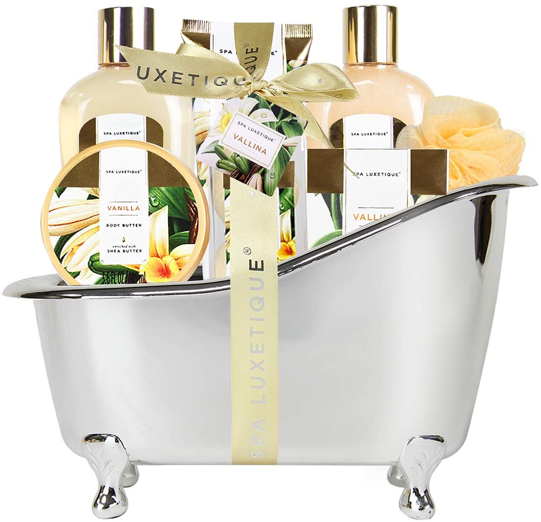 Spa Luxetique Spa Gift Baskets for Women, 9 Pcs Vanilla Scent Bath and Body Sets, Beauty Birthday Holiday Valentines Day Gifts for Her