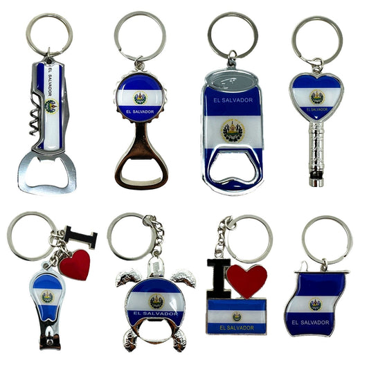 8 Pack El Salvador Keychains Country Metal Keychain
