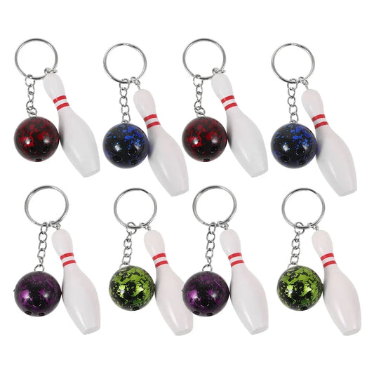 8Pcs Mini Bowling Pin Keychains Bowling Ball Charm Key Chain Sports Keyring