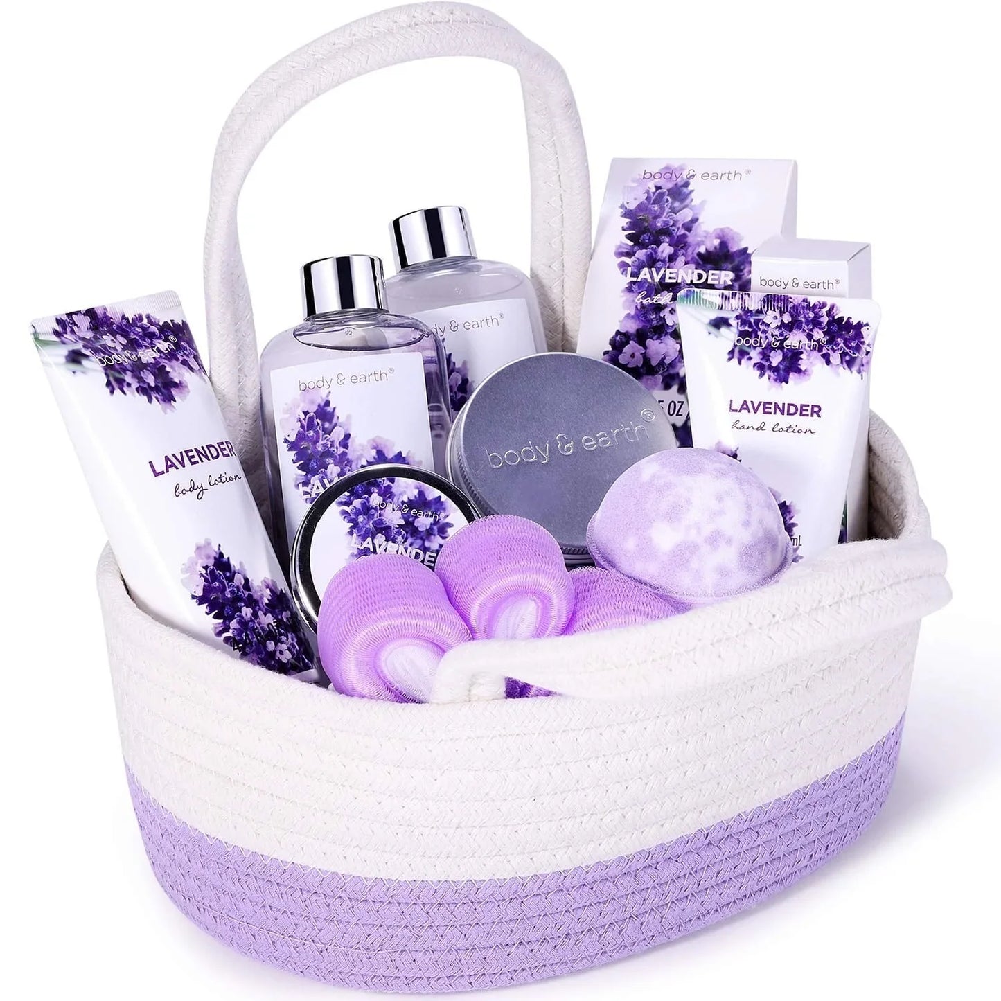 Bath Gift Set for Women - 11 Pcs Lavender Body Spa Basket Kits, Holiday Birthday Valentine's Day Gifts for Her