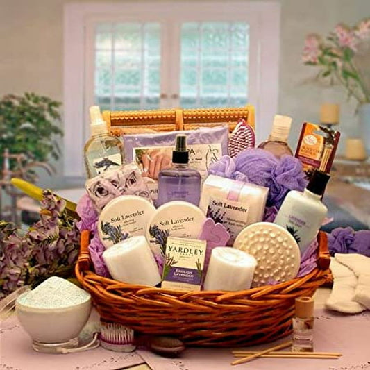 Lavender Bath Body Spa Basket for Women - Mothers Day Gift Idea