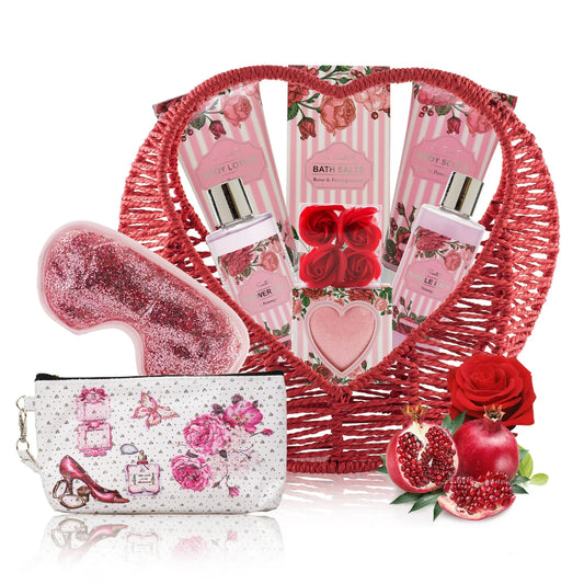 Luxury Spa Gift Baskets for Women | Valentine's Day, Birthday, Mothers Day Gifts Ideas for Her in Rose Pomegranate