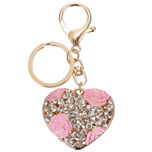 REACHISE 1pc Shiny Rose Heart Key Chain Bag Car Keys Hanging Pendants Souvenir Gift