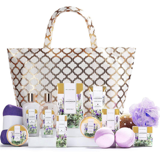 Spa Luxetique Bath Gift Sets for Women, 15 Pcs Lavender Spa Baskets for Her, Relaxing Birthday Holiday Valentines Day Gifts for Her